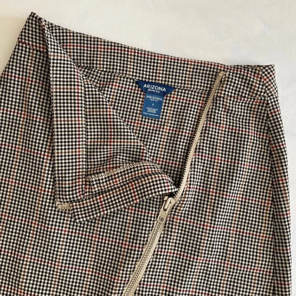 Arizona Jean Co Asymmetric Zipper Houndstooth Plaid Mini Skirt